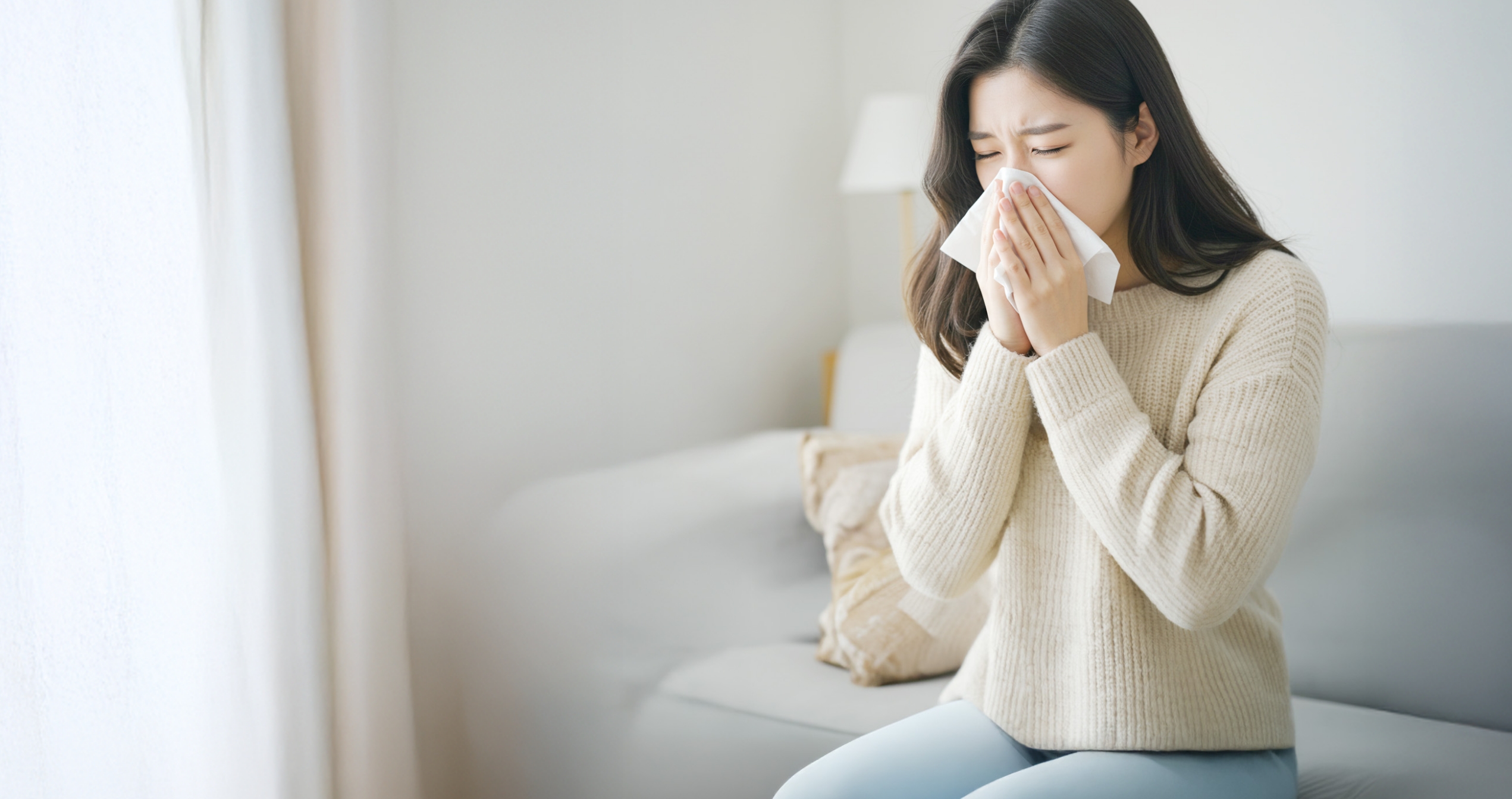 여성이 코를 푸는 모습 (배경 이미지)